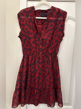 GAP Red Navy Floral V-Neck Dress Medium